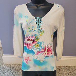 Stretchy floral lightweight sweater, size S.  Worn once!